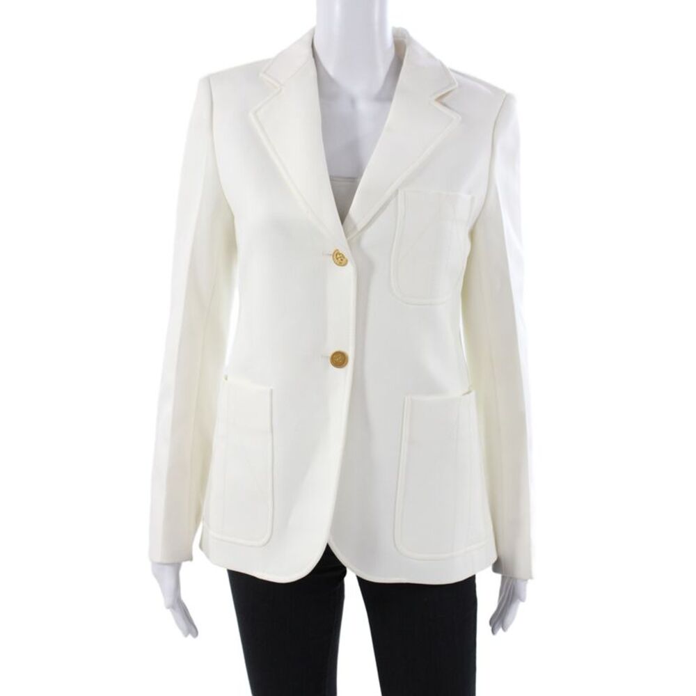 Louis Vuitton Womens Wool Blend Button Detail Blazer White Size 38